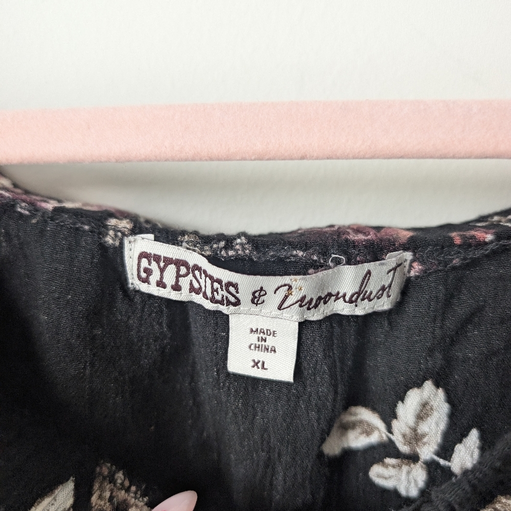 Gypsies & Moondust Black Floral Off-Shoulder Top with Pink Blossoms - Picture 3 of 4